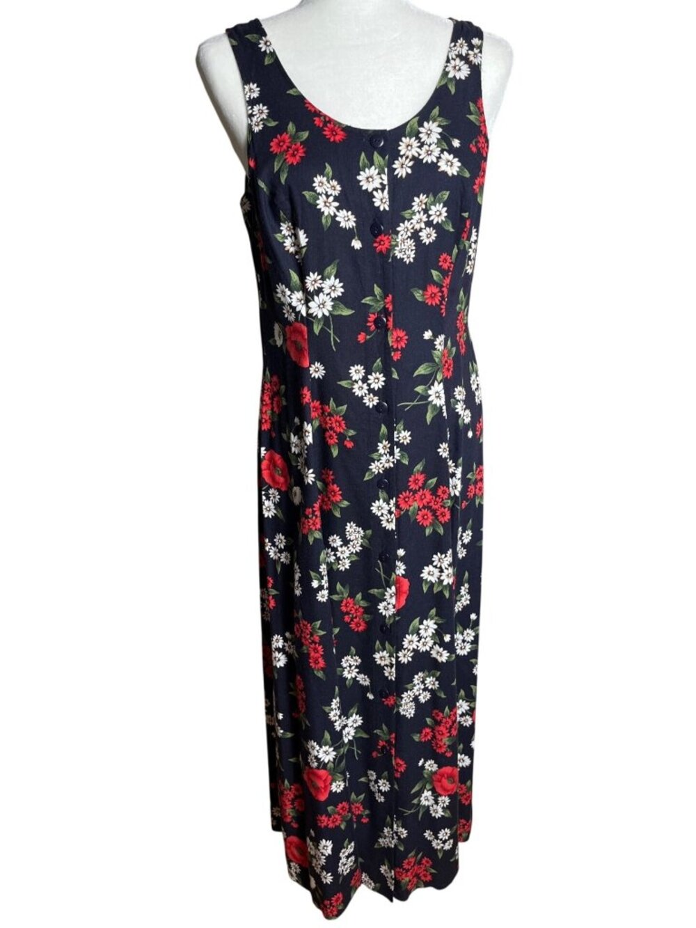 90s Grunge Dress Button Black Floral Midi Maxi Dark Feminine Cottagecore Wom 10